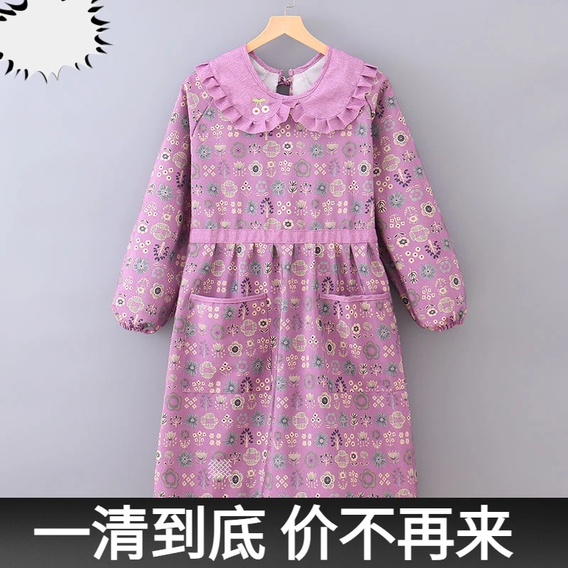 新款围裙厨房耐磨上班工作服餐饮防水女韩版围裙薄娃娃领罩家围裙