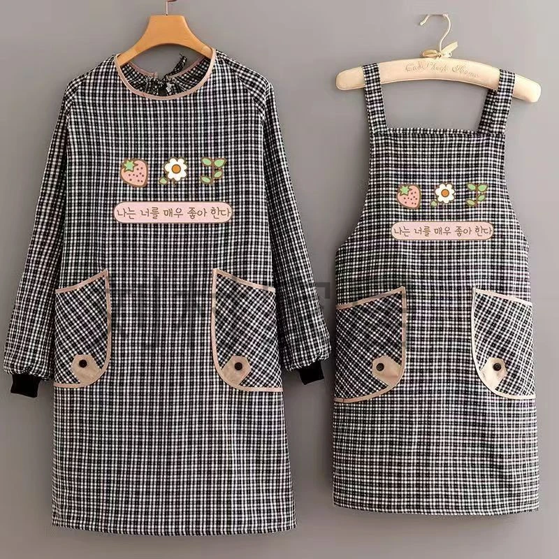 2023新款长袖围裙防污透气家用厨房做饭罩衣女工厨房围腰防水防油