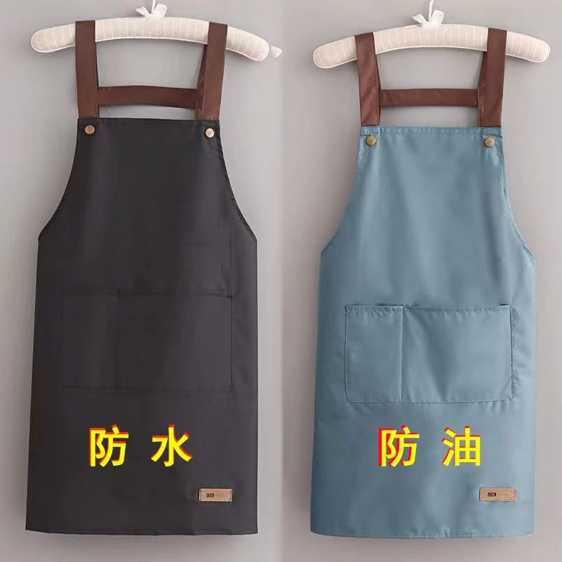 围裙防水防油男女款厨房做饭围腰纯色简约背带大兜餐厅工作服专用