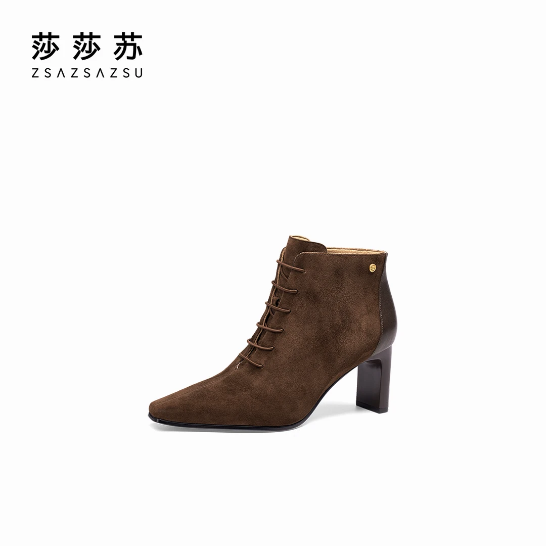 【庄园风华】莎莎苏2024冬季方头时装靴子短靴法式小踝靴ZA54725-12