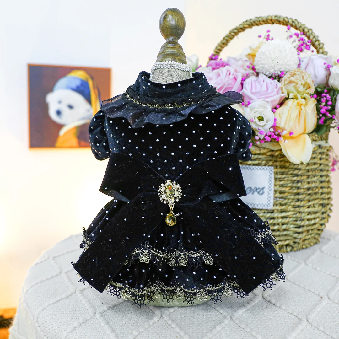 PETCIRCLE/宠物圈黑金礼服裙宠物公主风连衣裙春秋婚纱比熊泰迪