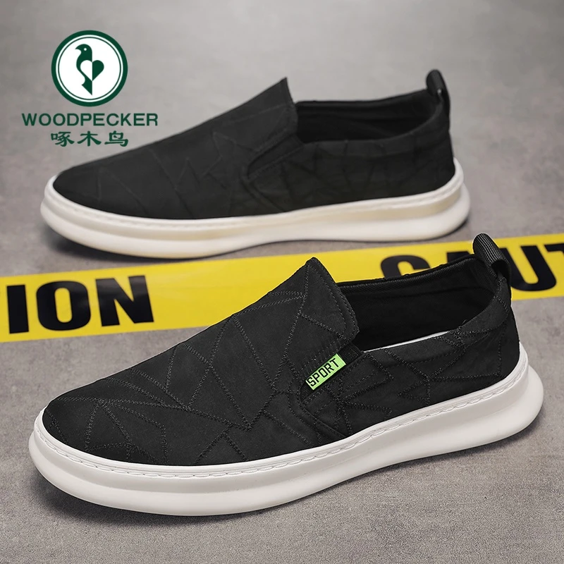 正品爵浪帆布鞋男春季透气休闲板鞋一脚蹬懒人防臭老北京布鞋