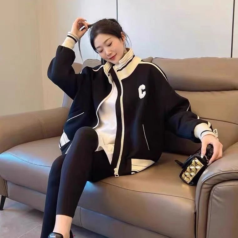 卫衣外套女宽松微胖显瘦夹克上衣百搭秋季衣服入秋外套立领棒球服