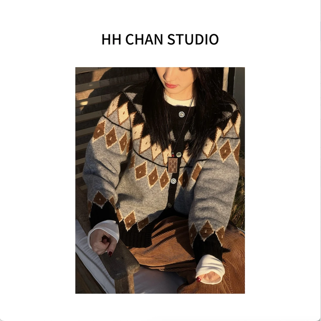 HH.CHAN“极光以北”100%澳毛高克重美丽诺羊毛费尔岛系列开衫