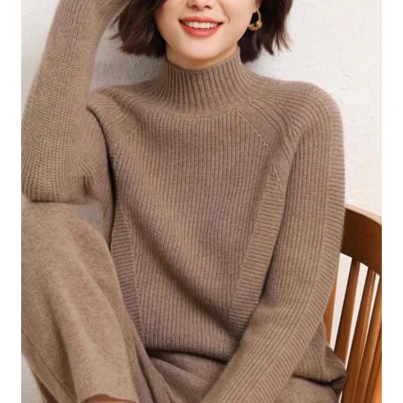 100纯羊毛百搭爆款加厚元宝针半高领长袖上衣CX-029