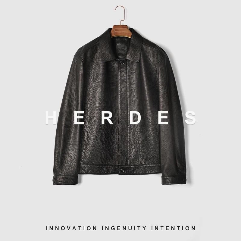 HERDERS （男款）短款翻领拉链款真皮皮衣 245719