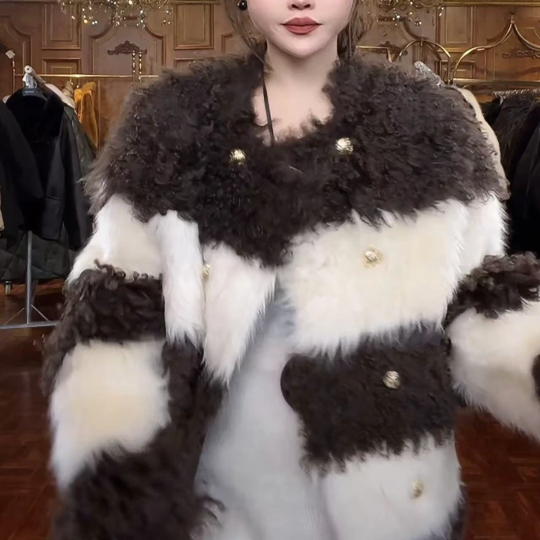 HERDERS 棕/白色潮流时尚皮毛一体冬季新款显气质外套225217