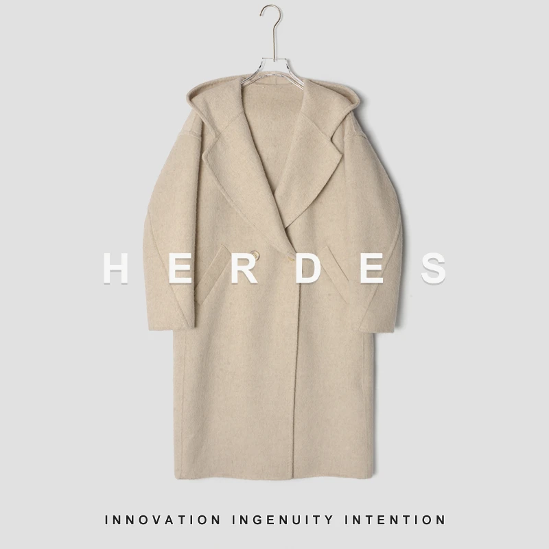 HERDERS 长款斗篷连帽毛呢大衣外套 248612