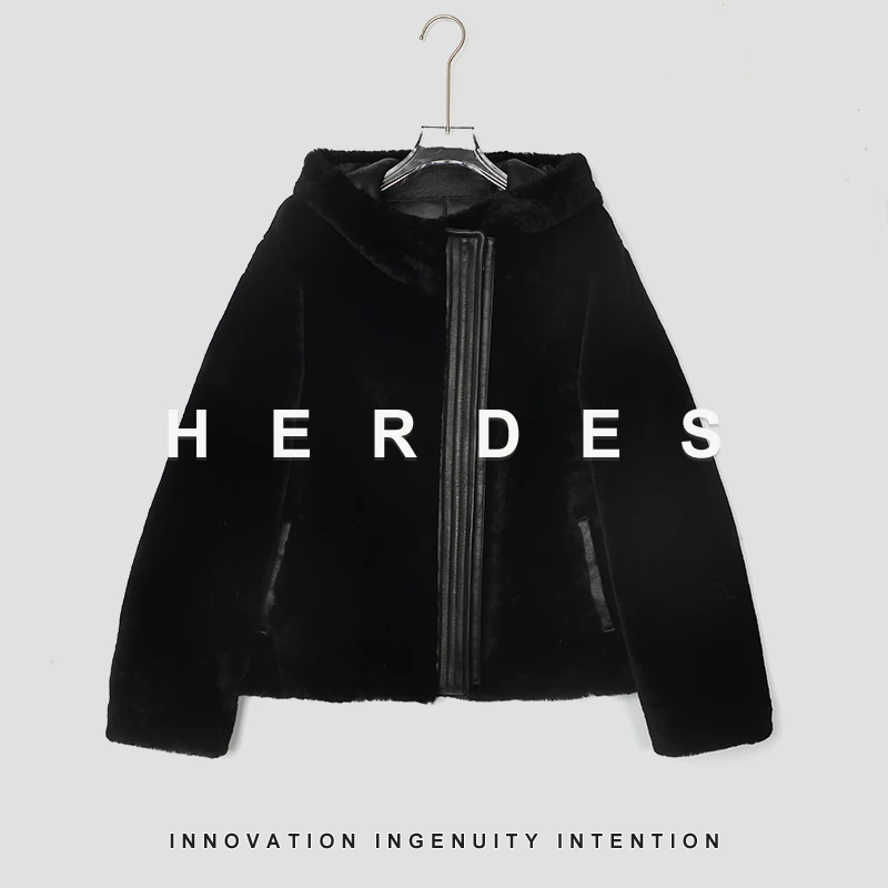 HERDERS 黑色高级感时尚皮草外套女洋气轻奢247160