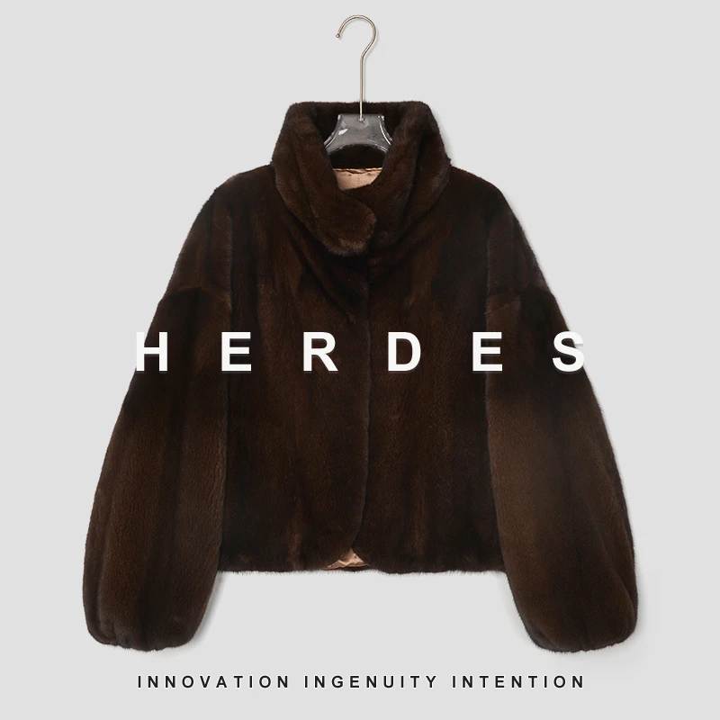 HERDERS 多色潮流时尚袖口松紧带立领皮草外套 248190