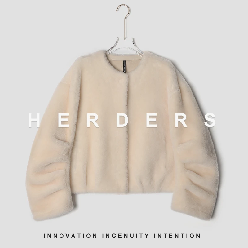 HERDERS“小软羊系列”短款潮流圆领皮草外套40830