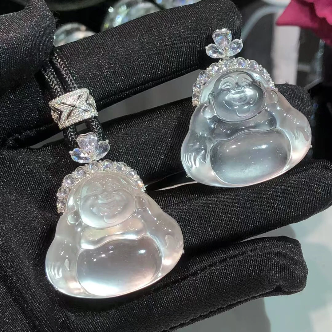 s925银饰镶嵌小众天然玉石白色石英质玉轻奢大号佛公挂件精美吊坠