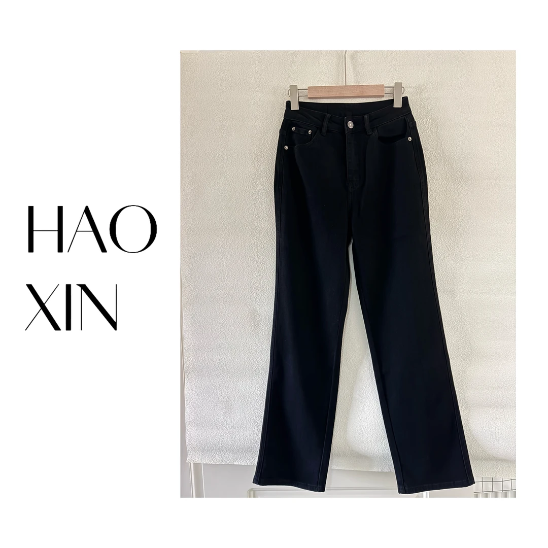 腿精裤大长腿，黑色高腰窄版直筒牛仔裤嘎嘎显瘦百搭秋冬