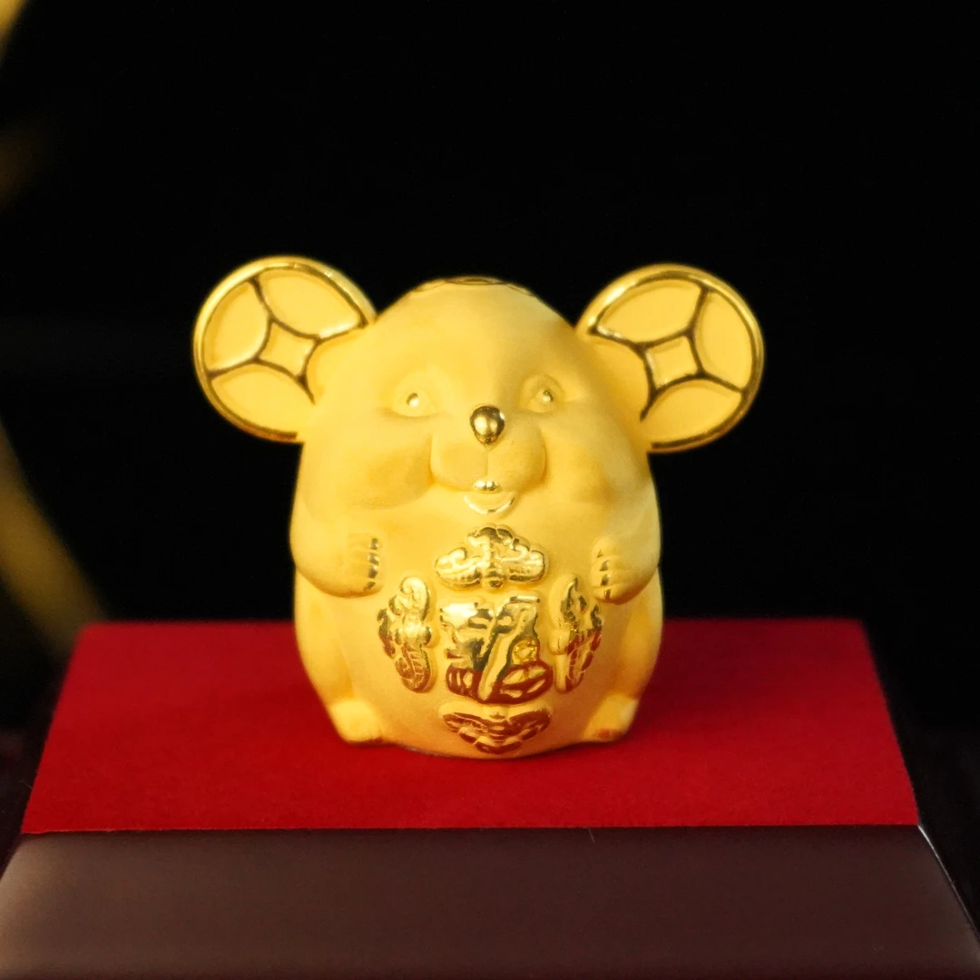金鼠摆件吉祥物鎏金十二生肖黄色工艺品可爱雕刻创意金色铜镀金