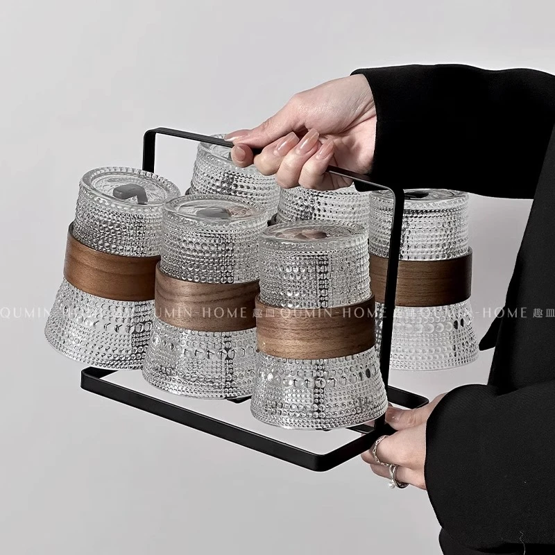 轻奢中式竹套扶疏珠点束腰杯家用客厅防烫玻璃隔热套装果茶水杯子