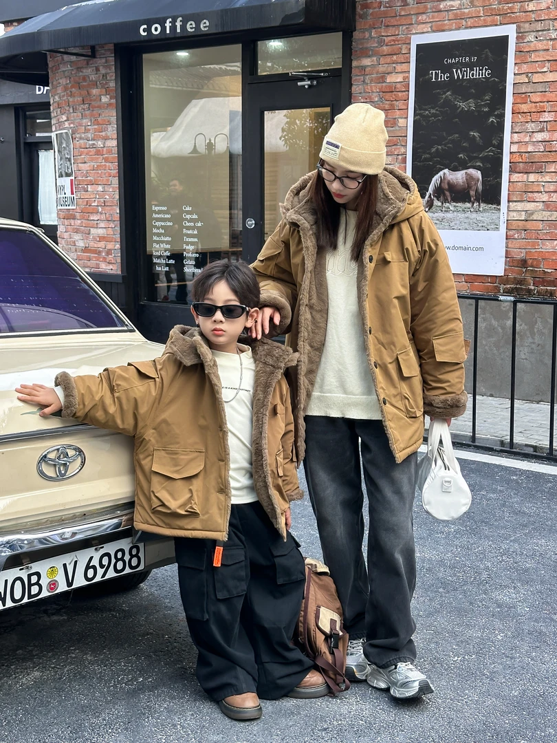 （现货现发）亲子款中长款派克棉服男女冬款外套保暖连帽加绒加厚