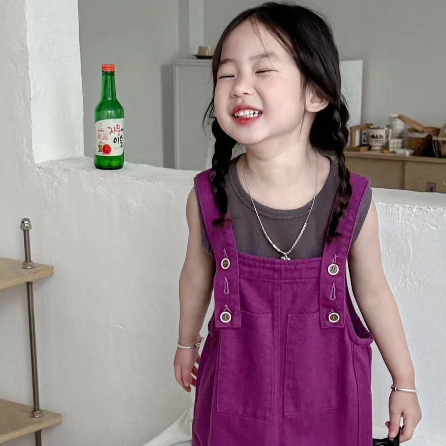 2024男女童背心韩版夏季百搭灰色马甲弹力舒适内搭宝宝针织小吊带