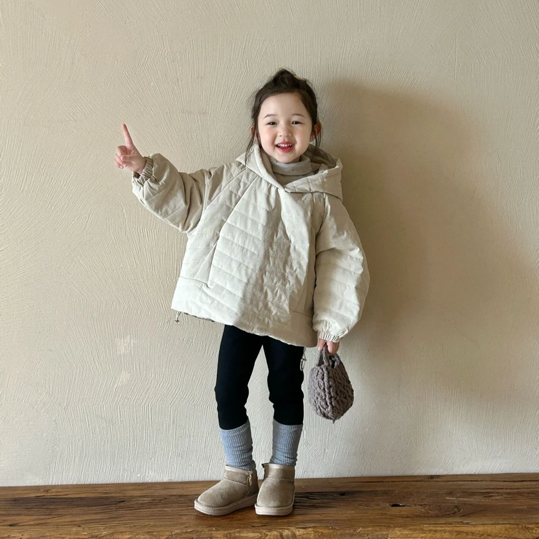 2024冬季新款韩版童装女童夹棉绗线连帽棉服套装幼儿园厚休闲棉服