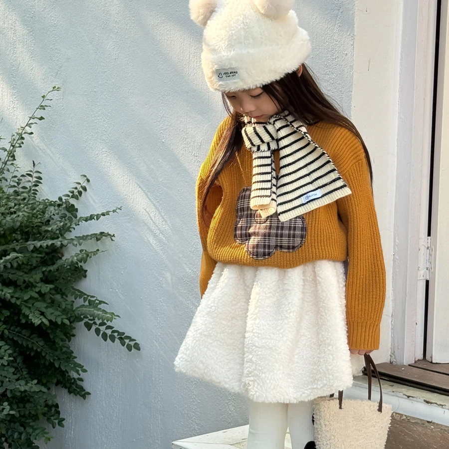 2024儿童毛衣套装秋冬韩版显白针织毛衣女童甜美蓬蓬裙花苞半身裙