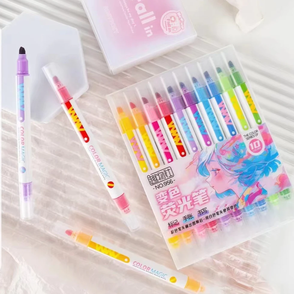 新疆包邮趣物社956双头双色叠色创意魔幻彩色手账荧光笔学生用