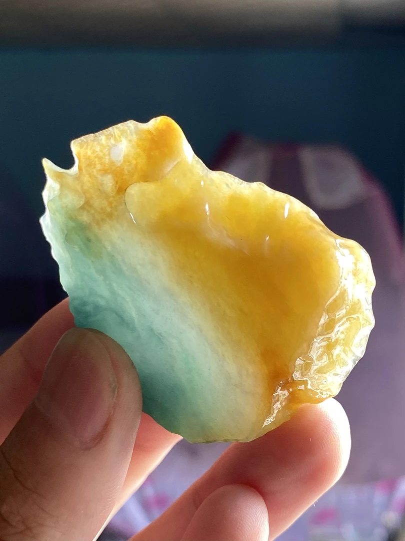 天然缅A翡翠冰种黄加蓝大件厚桩特色挂件牌设计款58-42-11mm