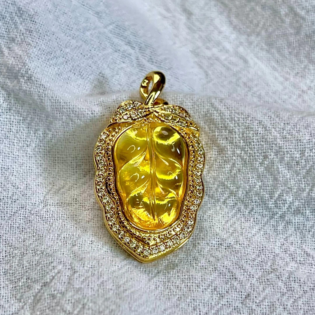 【K总专属】7A金珀满钻大叶有成吊坠-M460（赠链+赠包装）