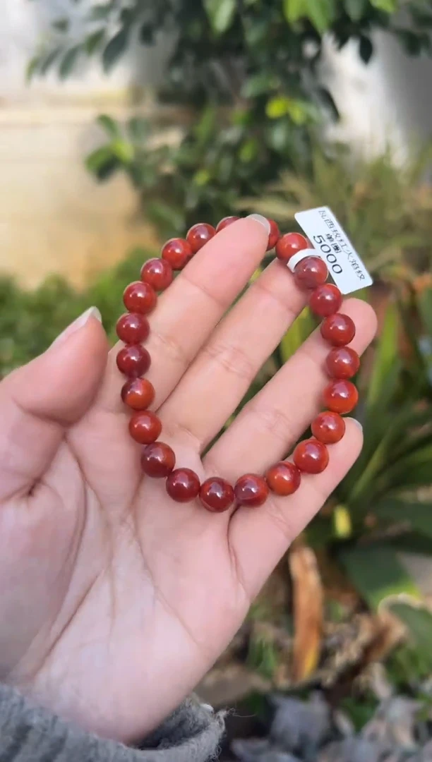 【闪购商品】南红玛瑙手串未镶嵌原矿无优化玫红火焰纹8mm单圈