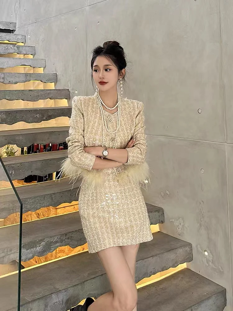 网红小香风套装必入款白色米色灰色