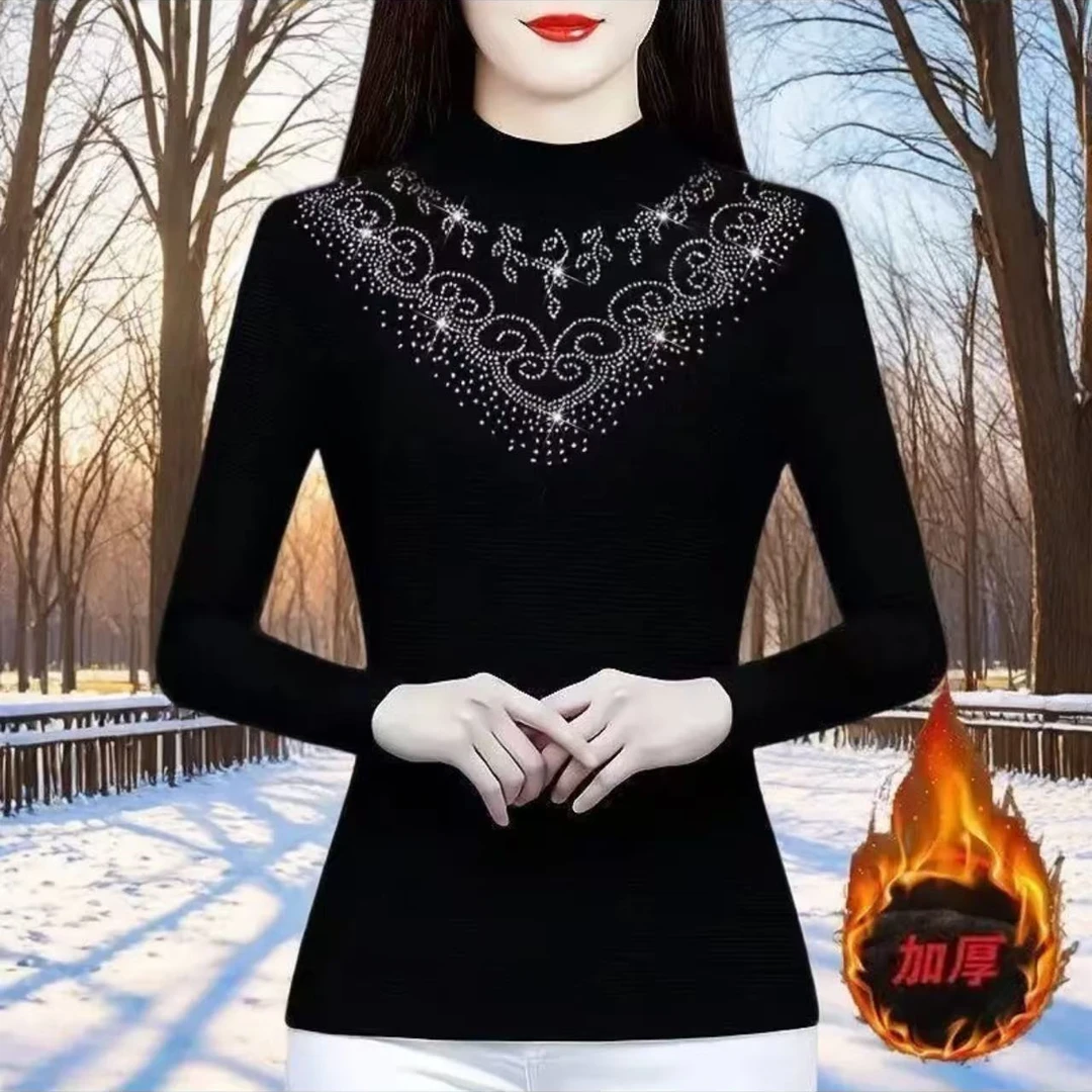 2025新款烫钻打底衫长袖保暖内搭上衣百搭秋冬