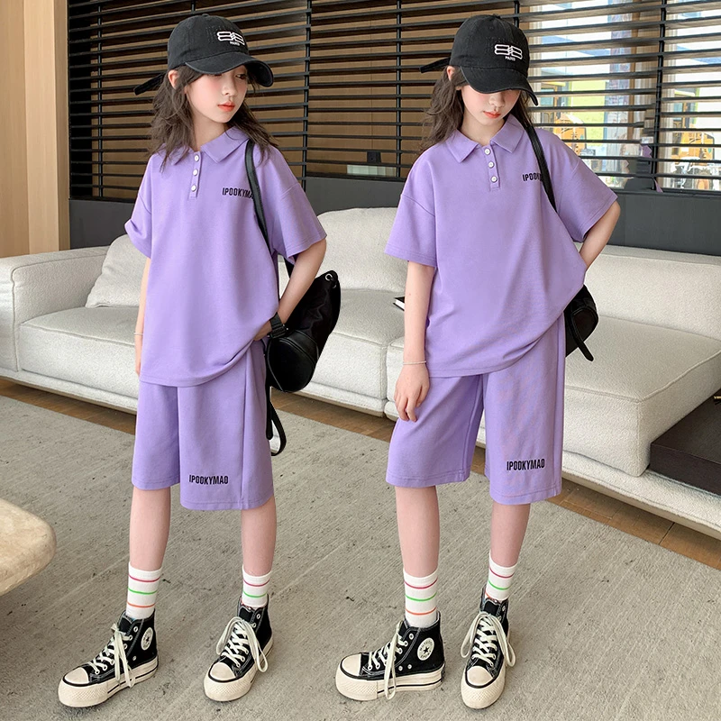 女童夏装套装2024新款儿童洋气时髦夏季短袖polo衫女大童运动夏款