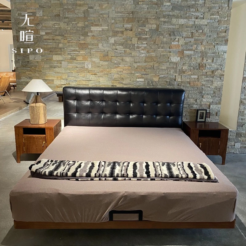 无喧「黑色华夫格床」法式复古实木床黑色主卧大床卧室软包床