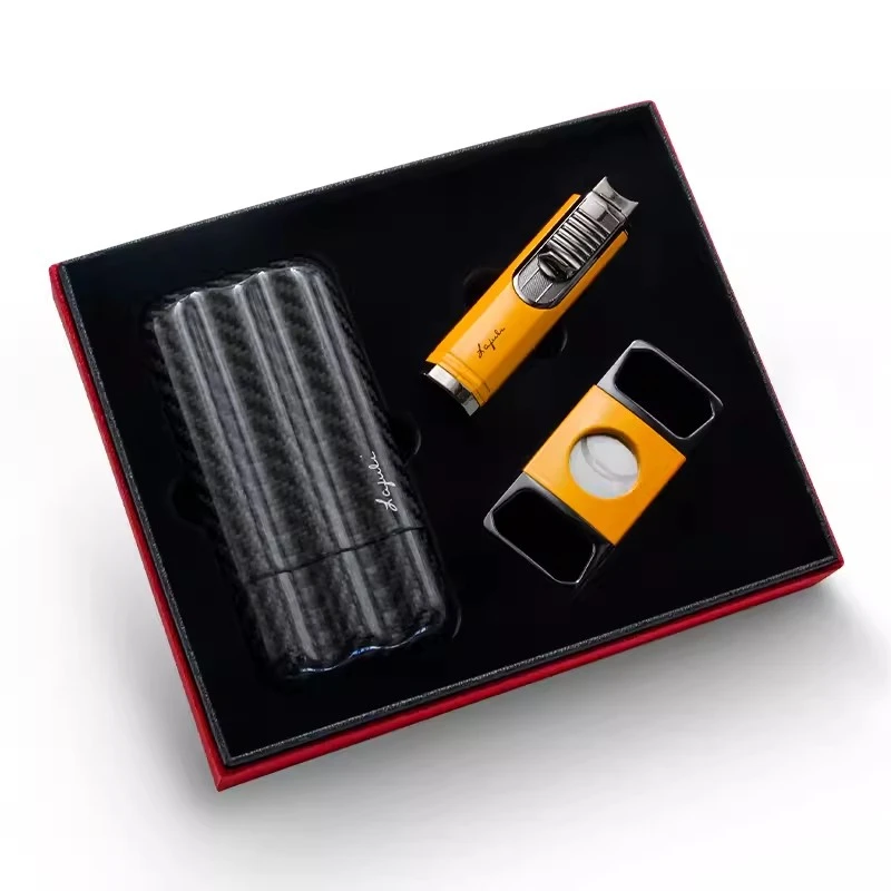 壹茄个人定制碳纤维雪茄配件单火打火机剪刀便携盒三件套