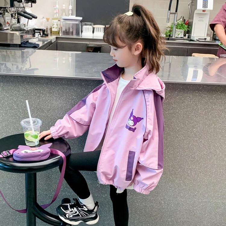 女童外套春秋2024新款春秋款洋气中大童库洛米时尚风衣拼色外套
