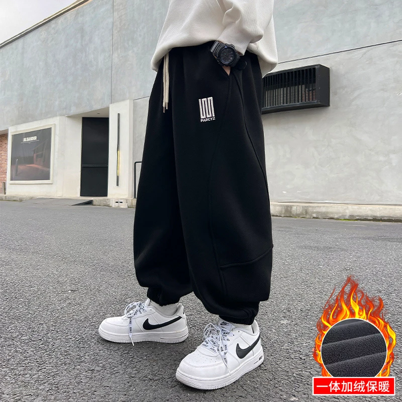 男童加绒裤子秋冬灯芯绒卫裤2025新款中大儿童冬季一体绒休闲长裤