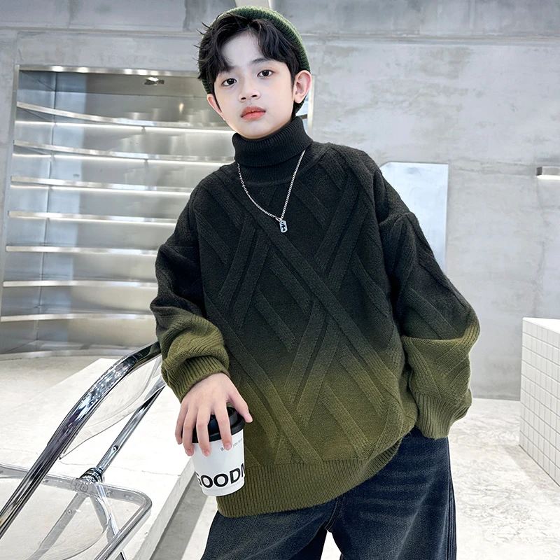 男童毛衣冬季2025新款冬装高领中大童儿童男孩秋冬款渐变打底衫潮