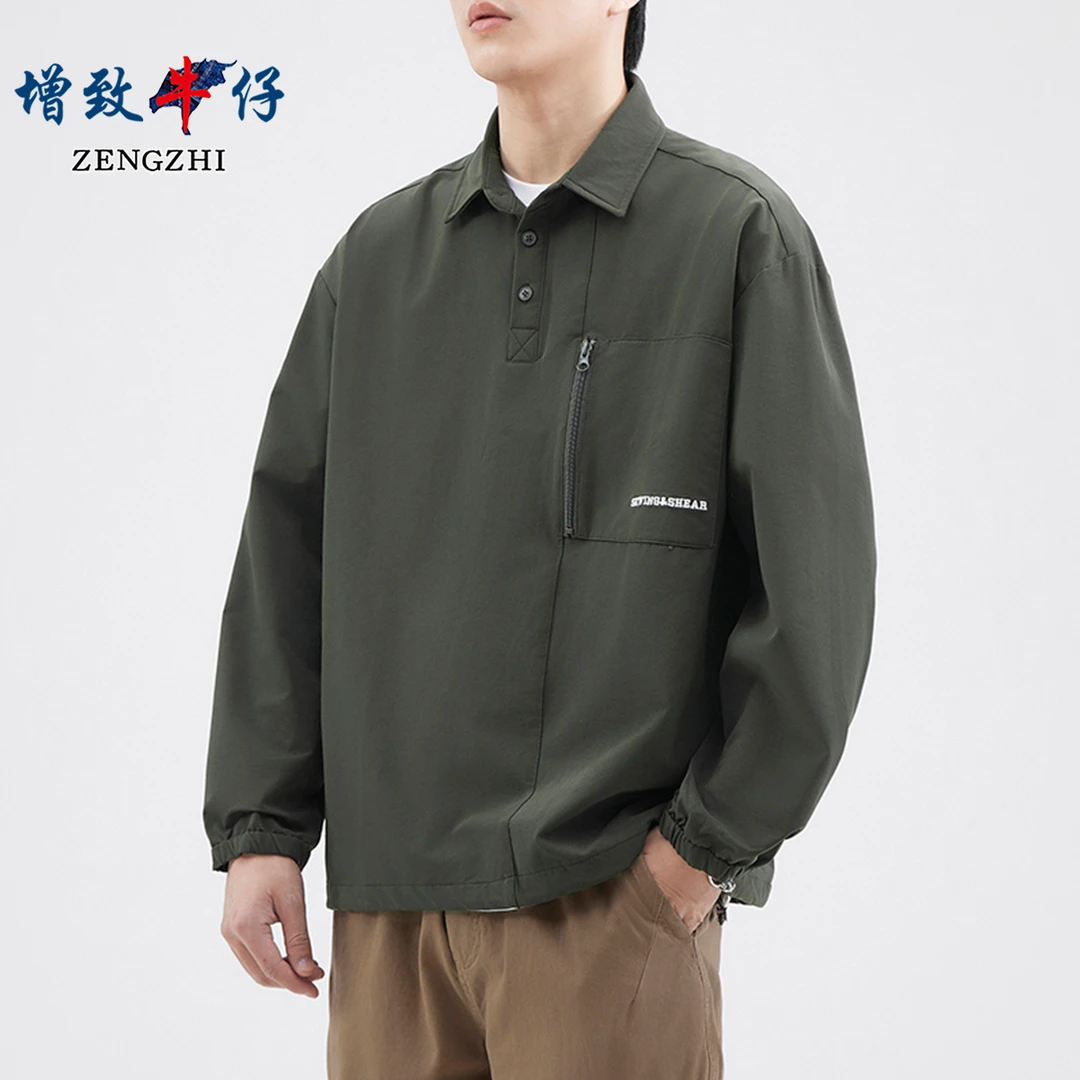 ZENGZHI/增致牛仔Z7061秋冬季新款日系PoLo衬衫男士宽松休闲上衣