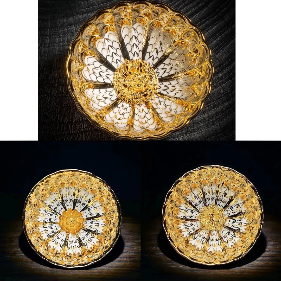 金玉满堂金孔雀金莲花主人杯高档茶器 鎏金茶杯