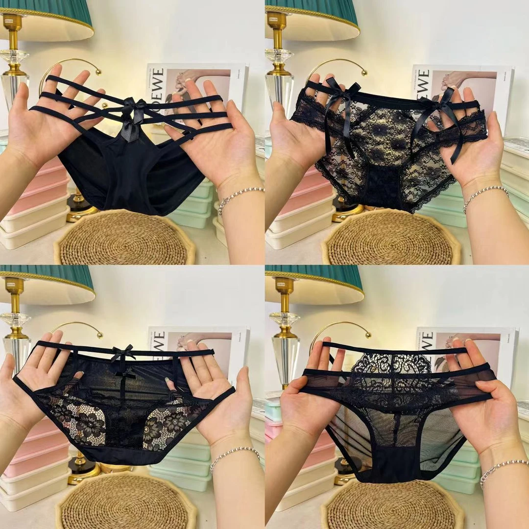 性感蕾丝内裤女款夏季薄款纯欲镂空蝴蝶结设计纯棉裆无痕三角裤