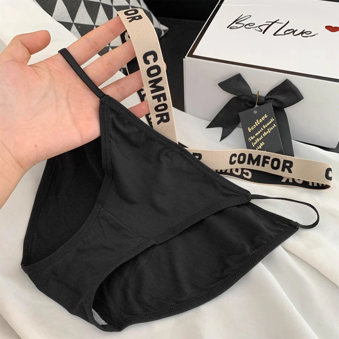 NSJ欧美运动风辣妹无痕内裤女低腰性感交叉字母透气棉裆三角裤