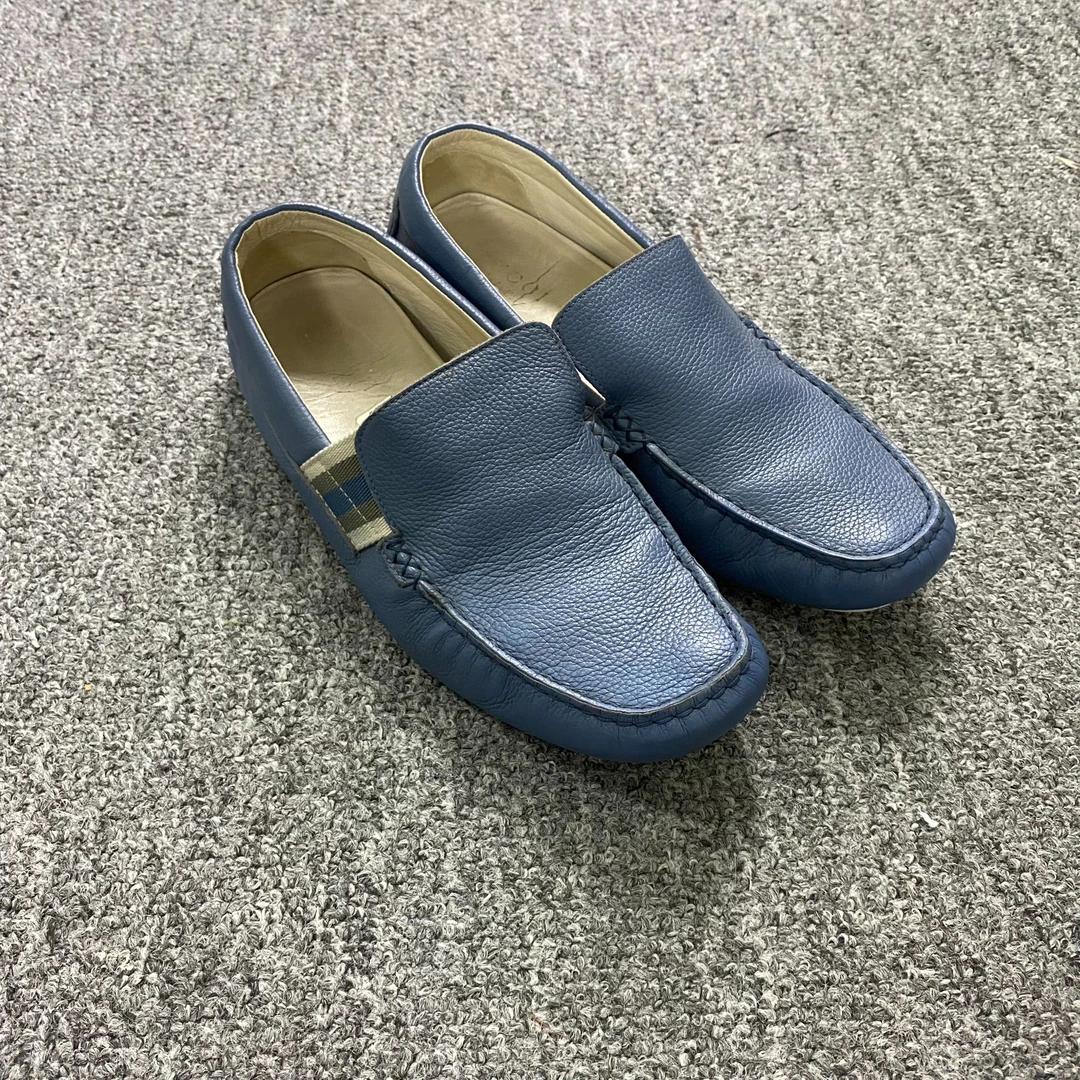 【福利款】Gucci 蓝色荔枝皮男士时尚低帮豆豆鞋 42欧码 编号:T207