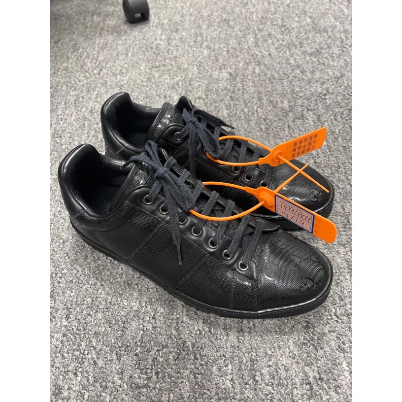 【95新】Gucci黑色双g暗纹板鞋 41码 编号T479
