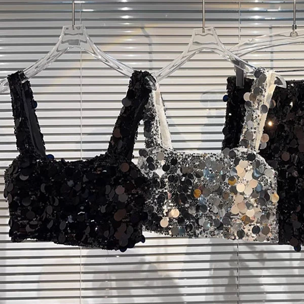 网红同款2025新款夏季走秀款满身闪闪亮片设计夜店辣妹吊带背心女