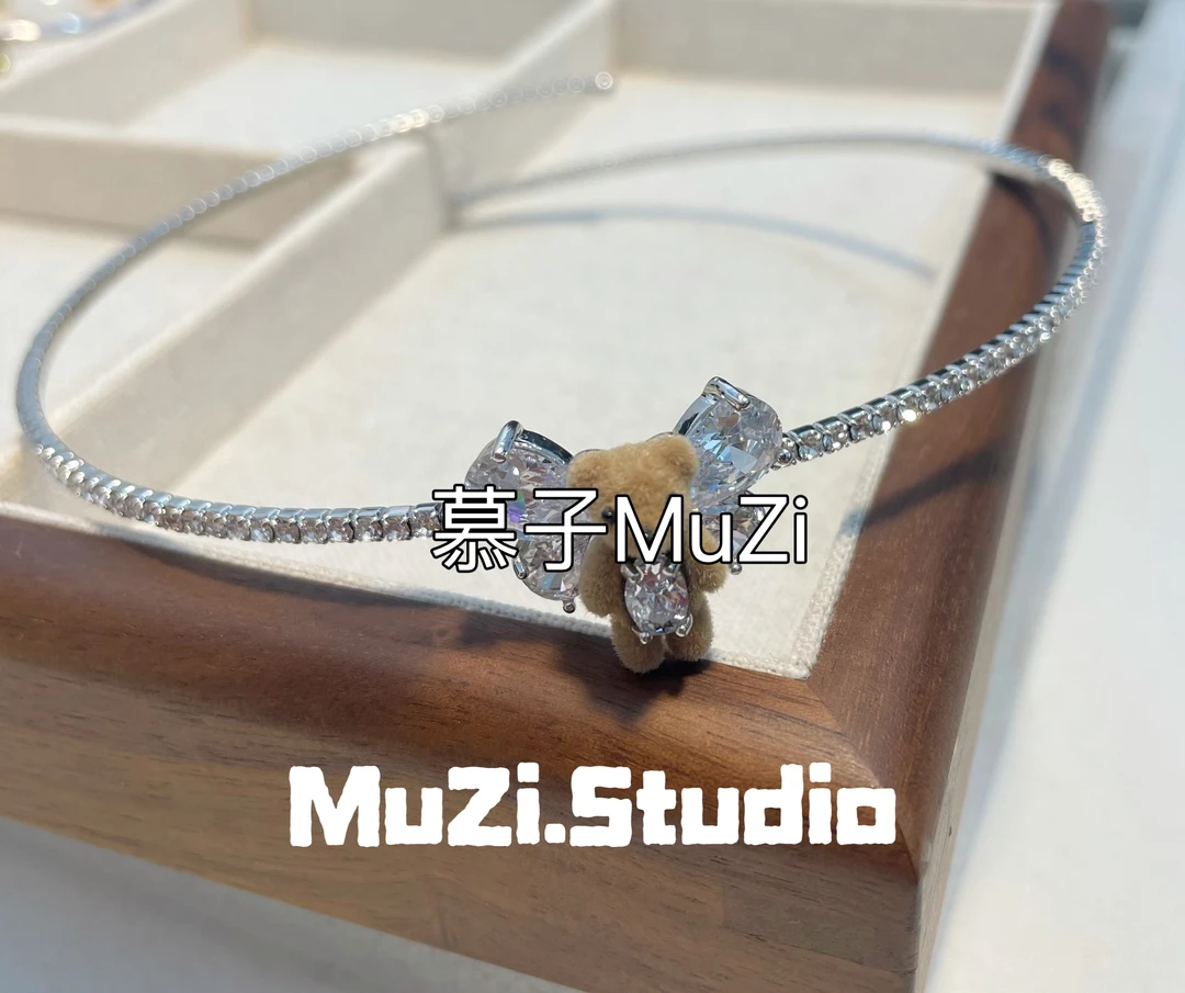 铜合金锆石项链 慕子小熊翅膀锆石项圈镶锆石颈圈高品质