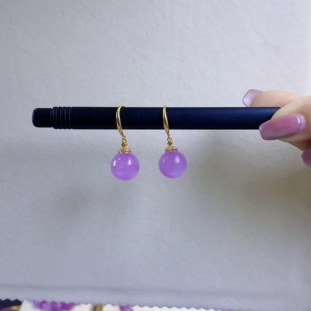 【华瑞珠宝】天然原矿紫锂辉耳钩12+