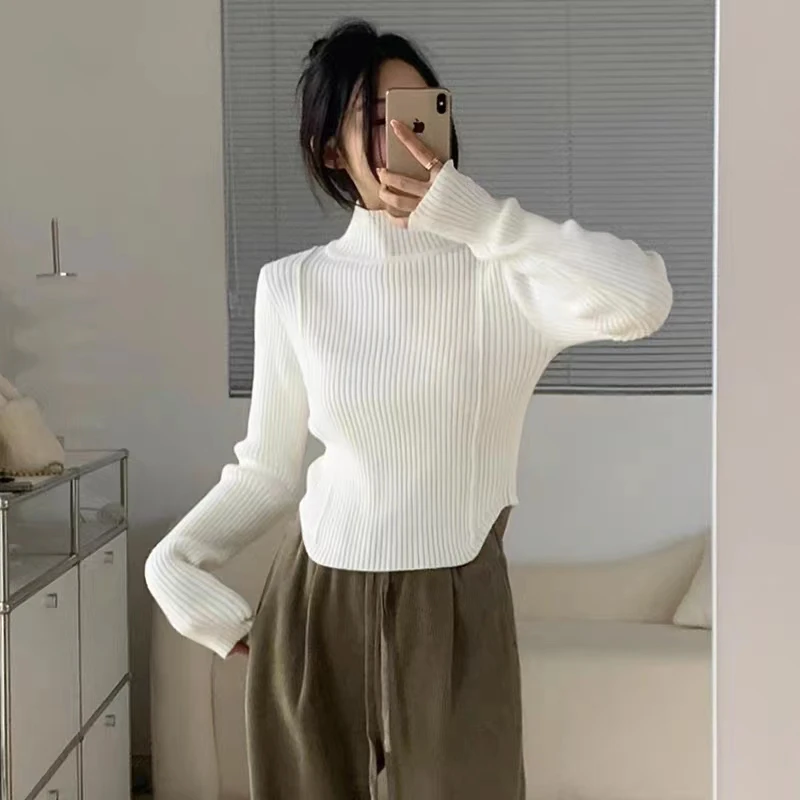 2023秋冬半高领显瘦时尚修身纯色套头百搭韩版长袖毛衣女5057#