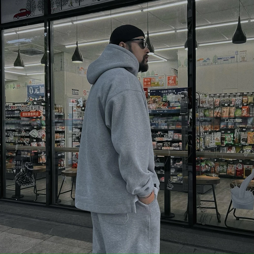 闭眼入 下摆开叉连帽卫衣加大码胖人基础百搭加绒加厚宽2308