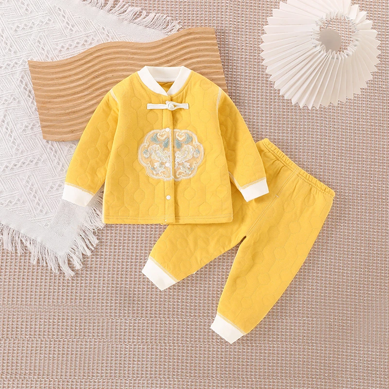婴儿国风套装秋冬季纯棉儿童分体宝宝保暖内衣服男女童秋裤夹棉