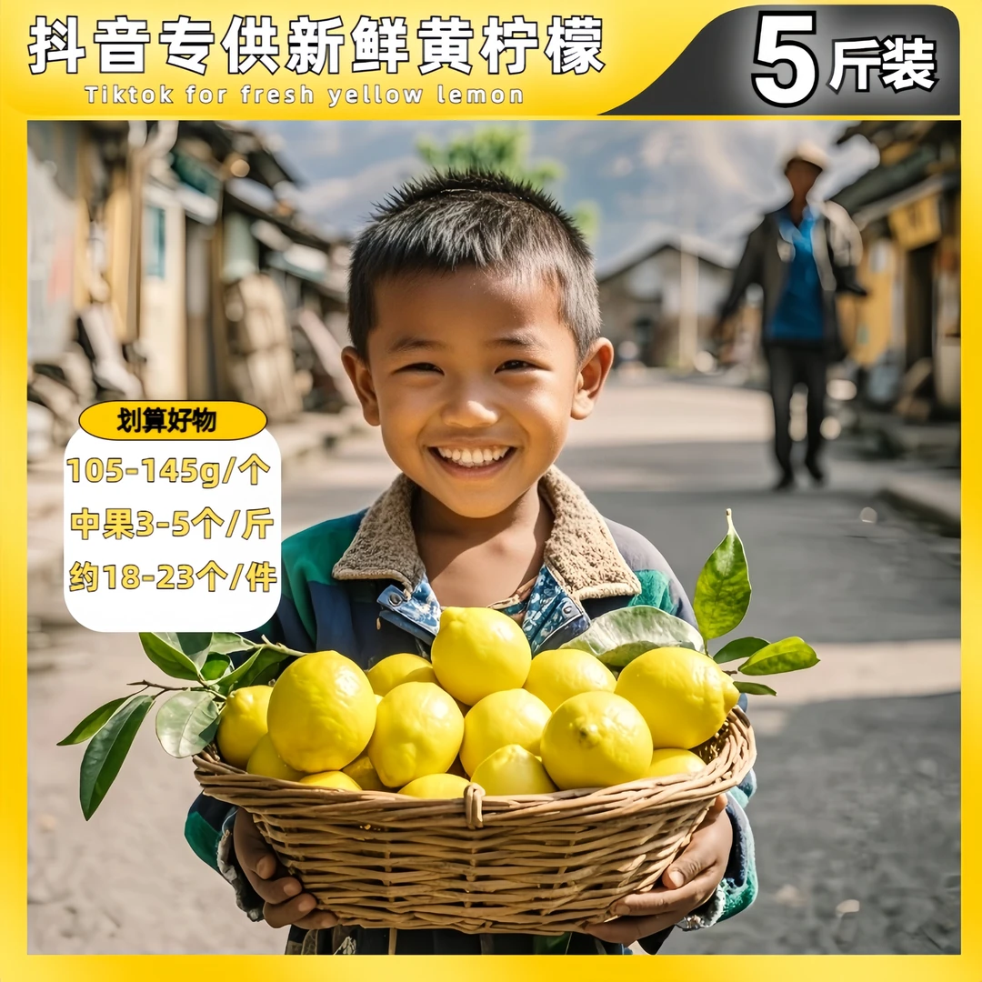 【5斤中果】18-23个105-145g/个新鲜黄柠檬 薄皮多汁夏日vc冷藏保鲜