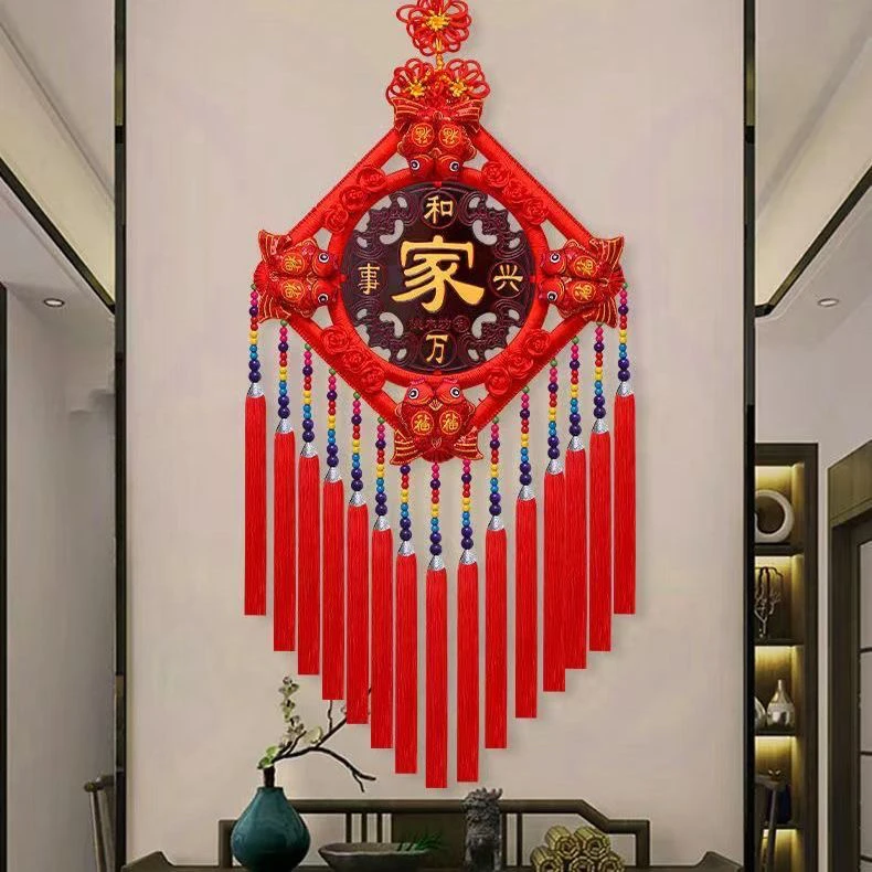 【龙扬年货】民族风款八鱼八花金玫瑰桃木中国结100*38