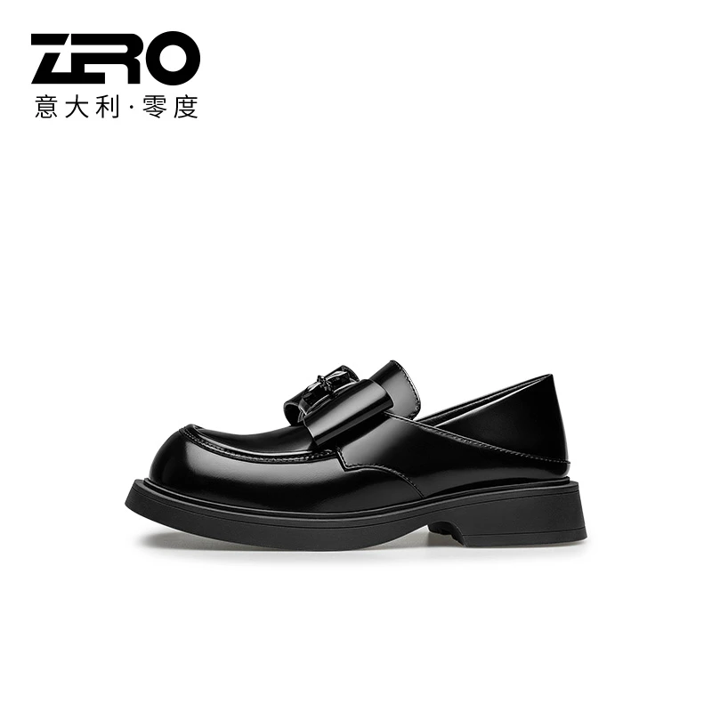 ZRO零度官方旗舰女鞋圆头乐福鞋厚底英伦百搭真皮黑色单鞋1223018